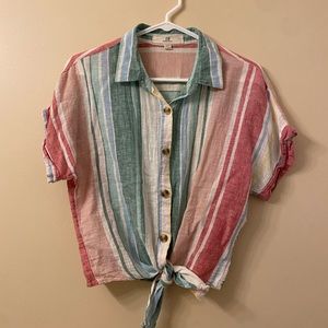 Striped button up T-shirt